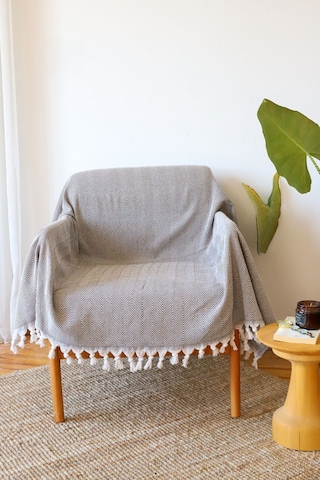 Berjer Koyugri Pamuklu Tekli Koltuk Berjer Örtüsü, Şalı 150x170cm Antrasit Koyugri