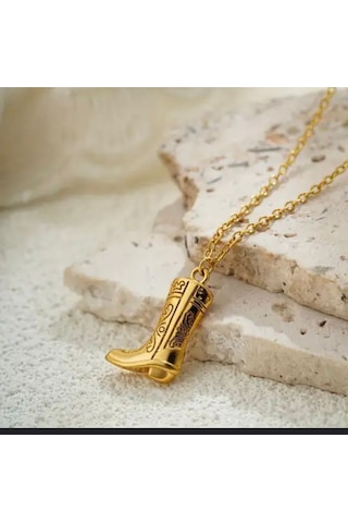 Vintage Western Kovboy Çizme Kolye Gold
