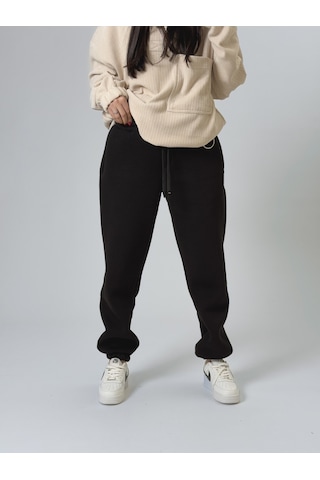 Cocopelli Şardonlu Siyah Kadın Jogger Eşofman Coc2543