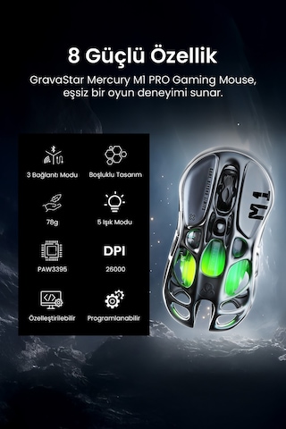 Gravastar Mercury M1 Pro Süper Hafif Kablosuz Gaming Mouse