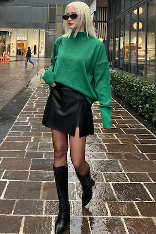 Seeh Siyah Mini Boy Kadın Deri Etek Sh335 Basic