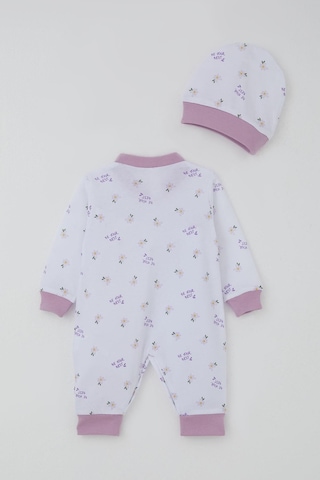 Breeze Kız Bebek Tulum Çiçek & Yazı Desenli 0-6 Ay, Beyaz
