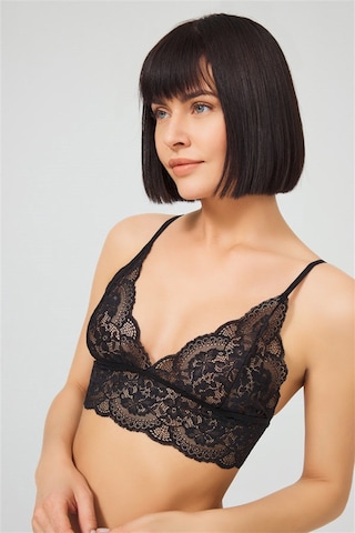 Siyah Dantelli Transparan Balensiz Kadın Sütyen Takımı Siyah