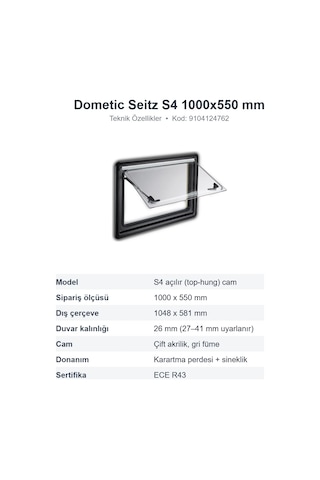 Dometic Seitz S4 Amortisörlü Açılır Karavan Camı 1000x550 Mm 9104124762 S