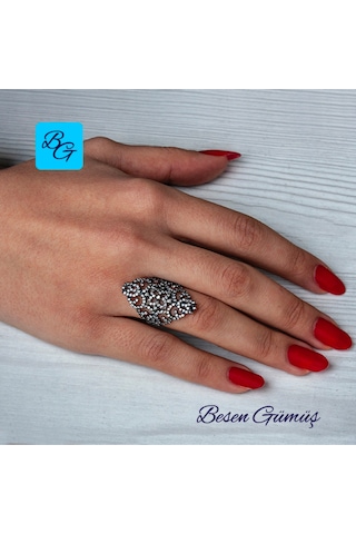 Lale Motifli Mekik Yüzük Gümüş - Rose Gold