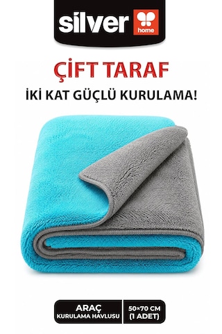 50 70 Cm Büyük Boy Lamine 600 Gsm Mavi-gri Çift Yüzlü Araç Kurulama Havlusu