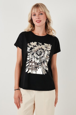 Lela Baskılı Bisiklet Yaka Regular Fit Bayan T Shirt 6671001 Siyah