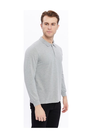 Uniprom Erkek Uzun Kollu Polo Yaka Pamuk Tişört Uzun Kollu T Shirt Gri Melanj Gri Melanj