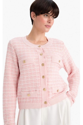 Defacto Regular Fit Bisiklet Yaka Kareli Triko Hırka G0806ax25wnpn478 Pembe-pn478