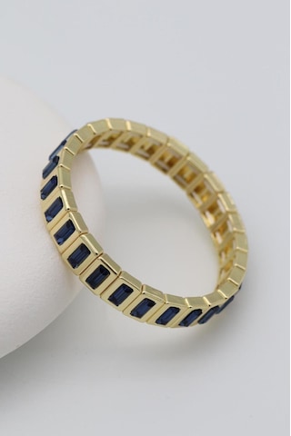 14k Gold Görünümlü Çelik Lastikli Bileklik Lacivert Taş Detaylı Kadın Bileklik Çok Renkli