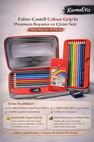Faber-castell Colour Metal Kutulu Boyama Ve Çizim Seti 18 Parça Suda Çözünür Kalem
