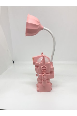 Lebron Işıklı Şarjlı Kalemtraşlı Robot Masa Lambası Pembe Renkli