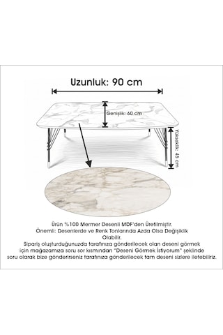 Mermer Desenli Mdf Orta Sehpa 90x60 Cm Metal Ayaklı Modern Salon Sehpası Mermer Desenli Mdf