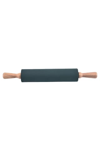 Siyah Silikon Merdane 42 Cm Bambu Saplı Yapışmaz Hamur Açma Oklavası