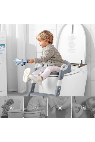 Dekohop Çocuk Merdivenli Klozet Adaptörü Yükseklik Ayarlı Pratik Gri