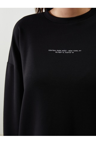 Lcw Vision Siyah Bisiklet Yaka Baskılı Oversize Kadın Sweatshirt