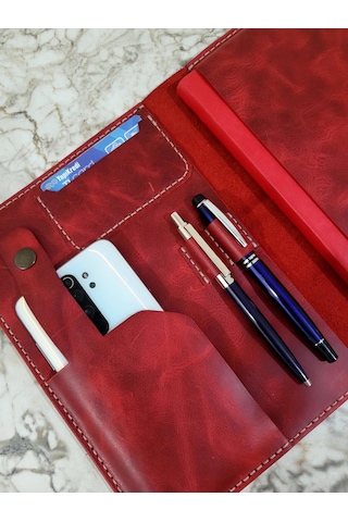 Nyc Giyim Tekstil Hakiki Crazy Dana Derisi El Dikişli Tablet Organizer Çanta, Bordo, 13 Inç Tablet Için Ideal, Toplantı Ve Seyahat Düzenleyici Kapaklı Kılıf