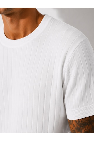 Ribana Erkek Kısa Kollu Fitilli Bisiklet Yaka Esnek T-shirt 26113 Beyaz