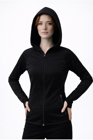 Axxel Kadın Siyah Şardonlu Dalgıç Sweatshirt Kapüşonlu-w1161