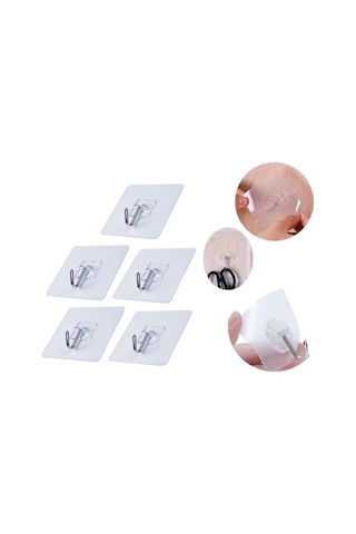 20 Adet Kendinden Yapışkanlı Şeffaf Askı Metal Kancalı Askılık Beyaz