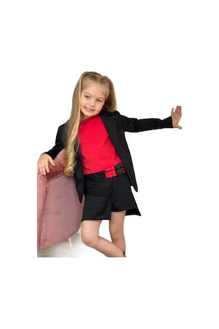 Quzucuk Kids Kız Çocuk Ceketli Kırmızı Şort Etek Takım Kırmızı