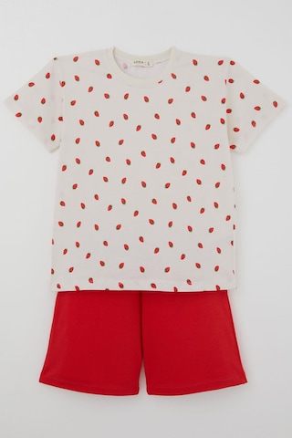 Breeze Kız Çocuk Şortlu Pijama Takımı Çilek Desenli 4-8 Yaş, Krem