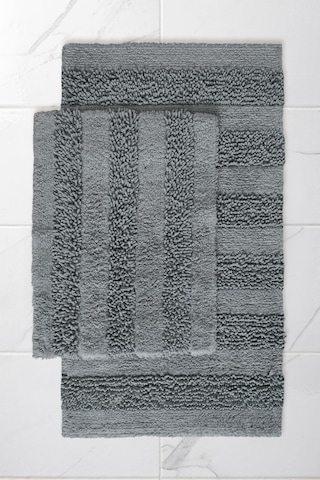 Macaroni 2'li Pamuk Banyo Paspas Seti Yumuşak Dokulu Gri Yıkanabilir 60x100 + 60x50cm, Mx001g