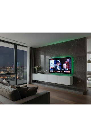 Mac Dizayn Milas 240 Cm Parlak Beyaz Tv Ünitesi Mdf, Modern Tasarım, Yavaş Kapanan Kapaklı Tv Sehpası Parlak Beyaz