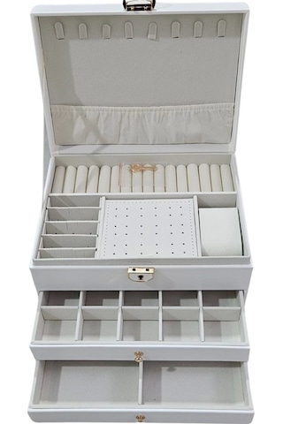 Lüks Anahtarlı Kapitoneli Deri Büyük Boy Takı, Seyahat Ve Mücevher Çantası,kutusu Beyaz 17x23 Cm Çok Renkli