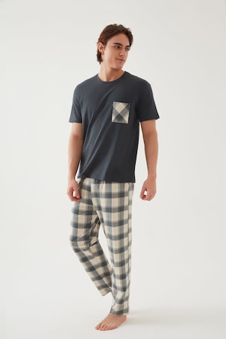 Erkek Pamuklu Üst Füme Göğüs Cepli Kısa Kollu Pijama Takımı Ke30304 Yeşil