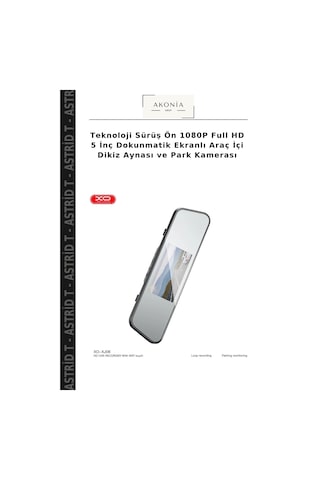 Teknoloji Sürüş Ön 1080p Full Hd 5 İnç Dokunmatik Ekranlı Araç İçi Dikiz Aynası Ve Park Kamerası