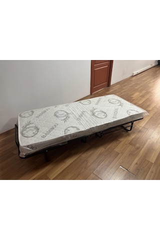 Bademli Mobilya Metal Katlanır Karyola + Yatak 90x190 Tekerlekli