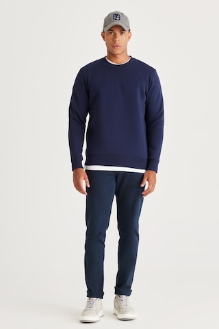 AC&Co / Altınyıldız Classics Erkek Lacı Standart Fit Normal Kesim İçi Polarlı Bisiklet Yaka Sweatshirt Lacivert