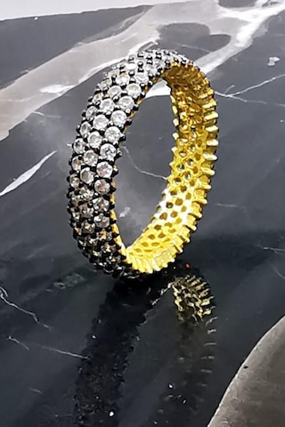 Omar Silver Kadın Gümüş 3 Sıra Gold Altın Kaplama Siyah Kalemli Z