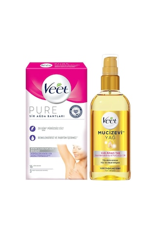 Veet Mucizevi Yağ Nemlendirici 100 ML + Pure Hipoalerjenik Bikini & Koltuk Altı Bölgesi Sir Ağda Bandı 16'lı