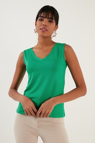 Lela Slim Fit V Yaka Kalın Askılı 2' Li Paket Bayan Bluz 5864384S2 Ekru-Benetton