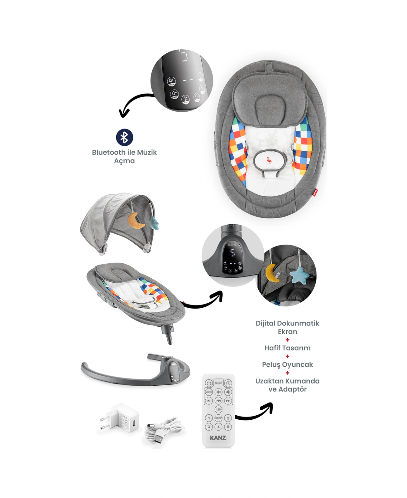 Kanz Flamingo Plus Elektrikli Ana Kucağı Gri