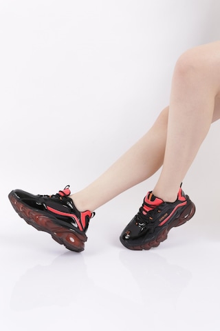 Dgn 70150-22y Kadın Bağcıklı Mega Kalın Taban Sneakers Ayakkabı 70150-2027-R1605 Siyah - Kırmızı