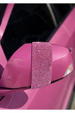 Toz Pembe Kristal Taşlı Dik Şerit Dikiz Ayna Taşı 2 Adet