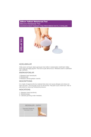 Silikon Halkalı Metatarsal Ped Çift Ayak Tabanı Basınç ıcı Orx -ay915 Standart