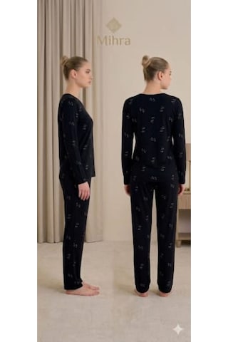 Street Beauty Viskon Kısa Kol Pijama Takımı Siyah