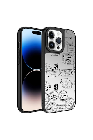 Apple Uyumlu iPhone 14 Pro Max Uyumlu Aynalı Desenli Kamera Korumalı Parlak Zore Mirror Kılıf-seyahat Seyahat -