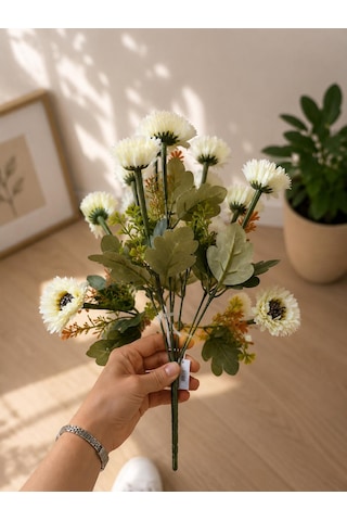 Yapay Beyaz Gerbera Çiçeği Demeti Dekoratif Çiçek Buketi Ev Ofis Vazo Süsleme Aranjmanı 41 Cm