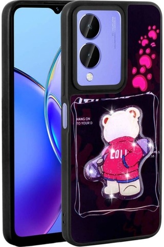Vivo Y17s Kılıf Parlayan Kabartmalı İkonik Figürlü Zore Amas Silikon Kapak Siyah