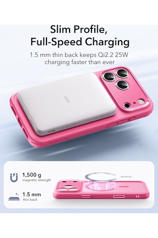 Esr Apple Uyumlu iPhone 17 Pro Kamera Kontrollü Manyetik Hibrit Kılıf Pembe