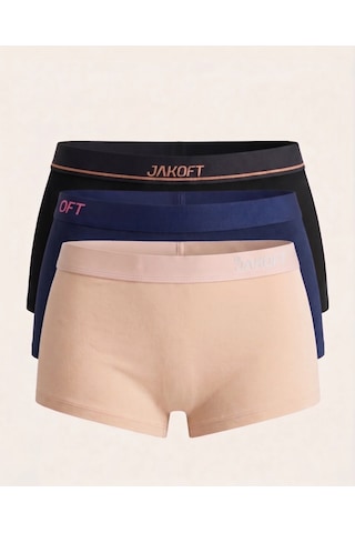 Jakoft Classic Pamuklu Kadın Boxer 3'lü Paket Ten - Lacivert - Siyah