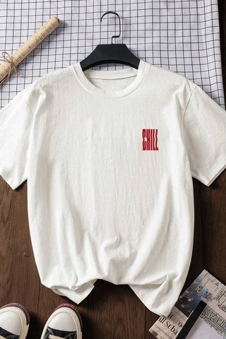 Spoyi Chill Wave Tasarımlı %100 Pamuk Yarım Oversize Beyaz T-lhirt