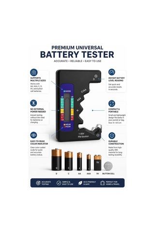 Lexroo Universal Pil Test Cihazı, Dijital Pil Ölçer Ve Pil Kontrol Cihazı