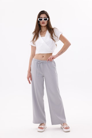Genius Store Kadın Pantolon Geniş Paça Pamuklu Viskon Cepli Pantolon Beli Lastikli Genişpaça-pantolon Gri