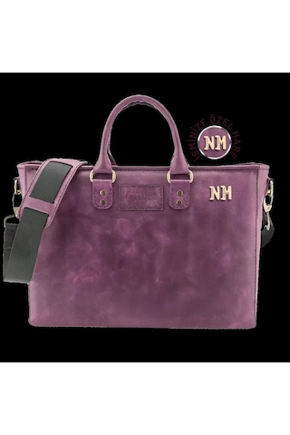 İsme Özel Günlük Kullanım El Omuz Evrak Laptop Çantası - %100 Deri - Ac09004 - Mor-134429 Siyah